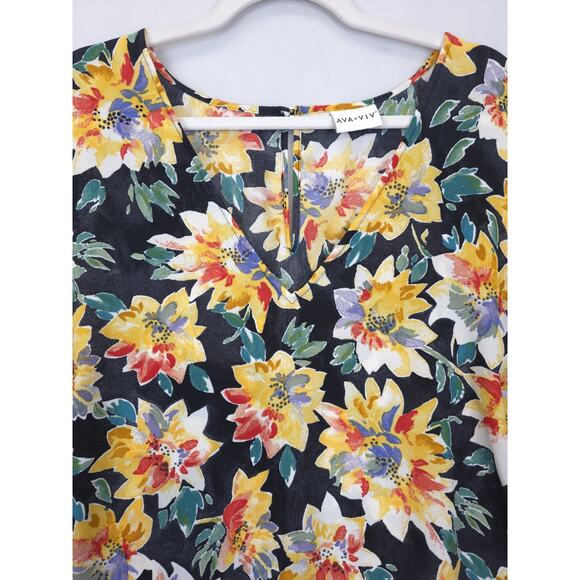 Ava & Viv Blouse Black Yellow Floral Puffed Sleeve Women 3X Fairy Office Boho - Picture 7 of 11